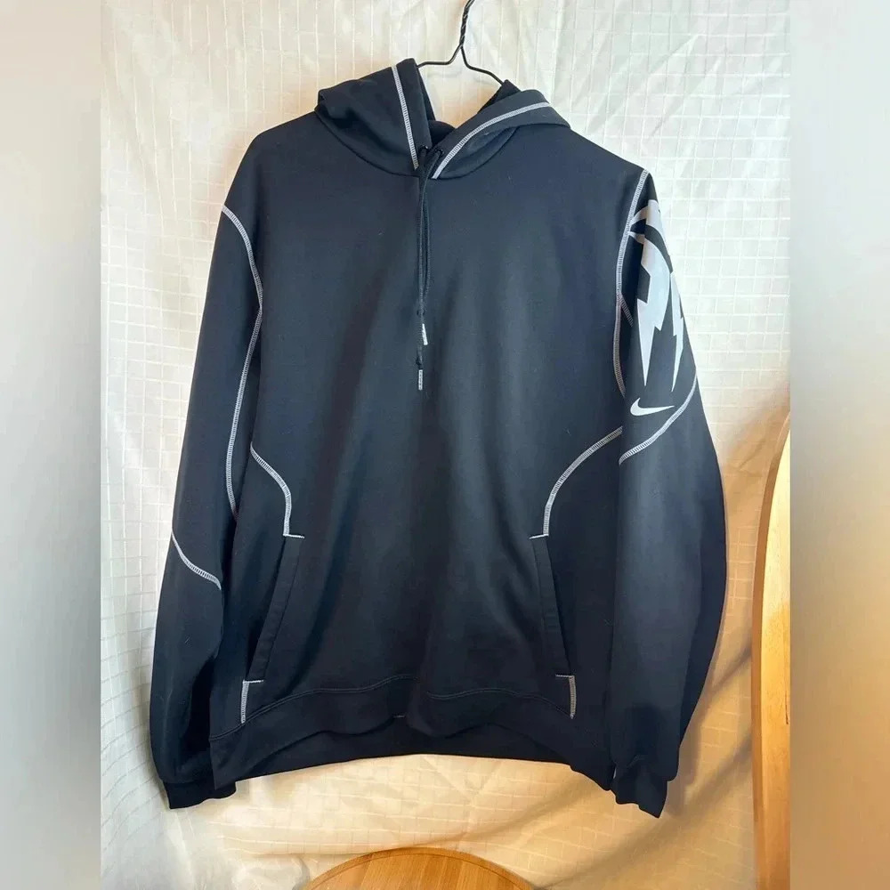 Men’s Nike Fit Hooded Sweatshirt Size Medium Black Hoodie Pullover Fleece Swoosh